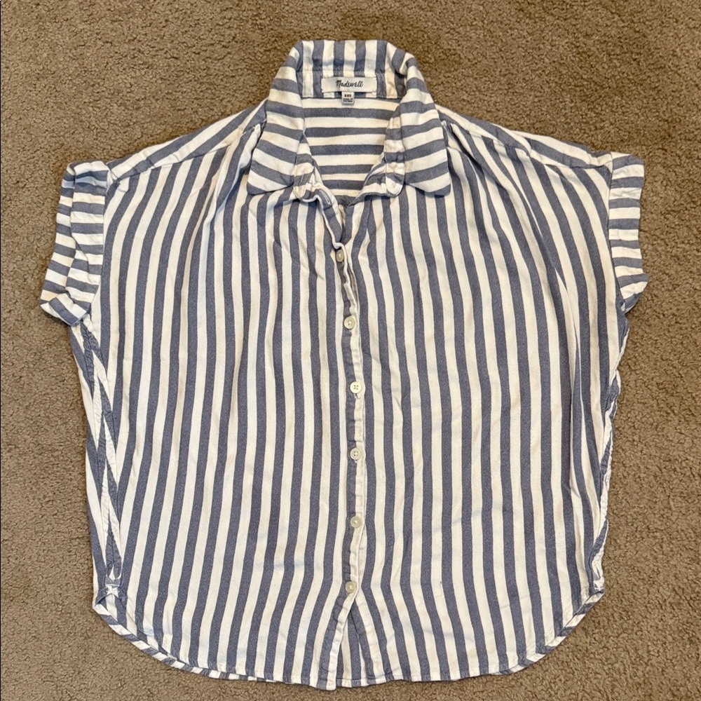 Madewell Navy and White Striped Button-Down Shirt